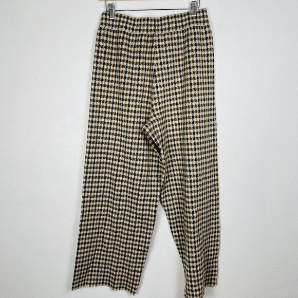 Marled Size Large Yellow and Green Houndstooth Plaid Knit Wide Leg Pant - Picture 2 of 7